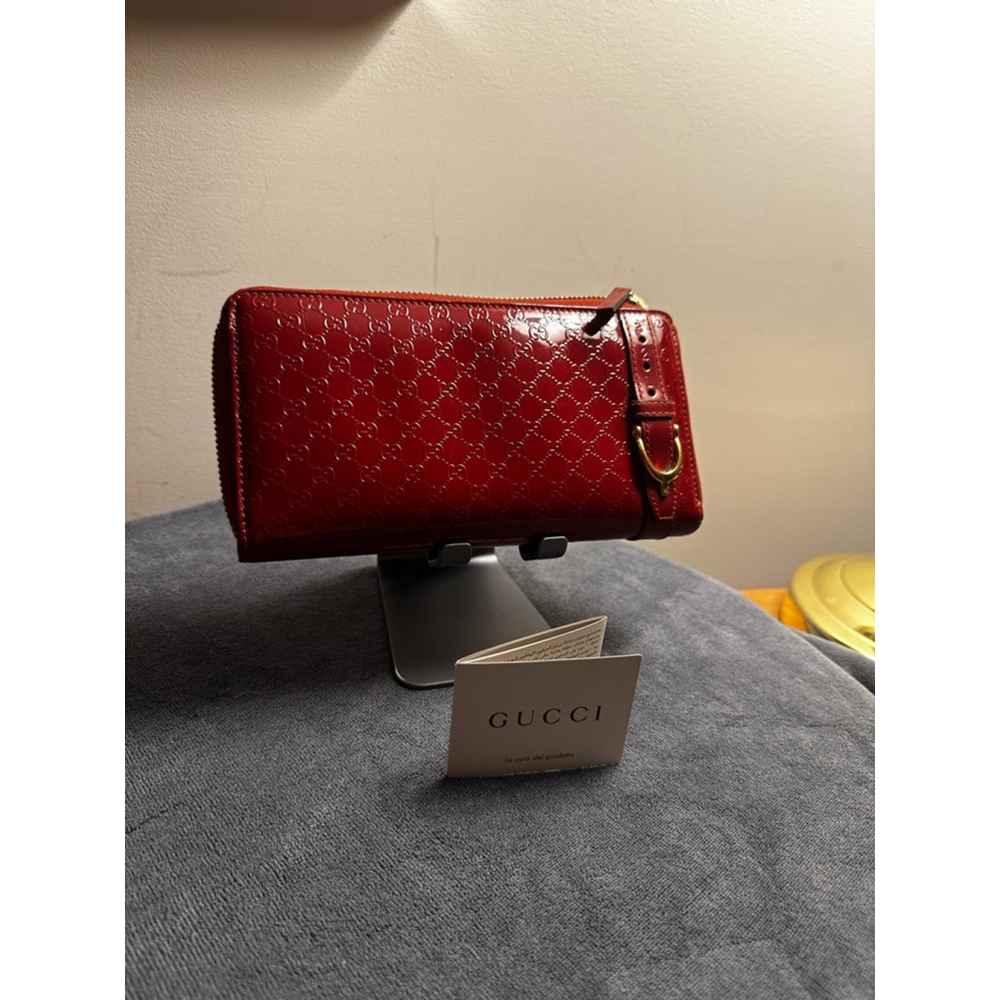 Gucci Red Patent Leather Long Zip Wallet w/ Horsebit Detail - Picture 8 of 16